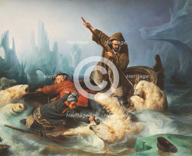 Fighting Polar Bears, 1839. Creator: Biard, François-August (1798-1882).