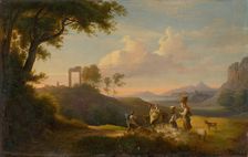 Figural Scene in South Italian Landscape, 1850-1860. Creator: Karol Marko