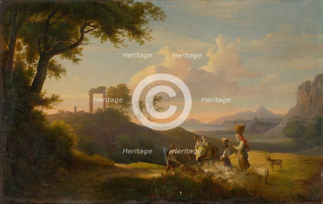 Figural Scene in South Italian Landscape, 1850-1860. Creator: Karol Marko.