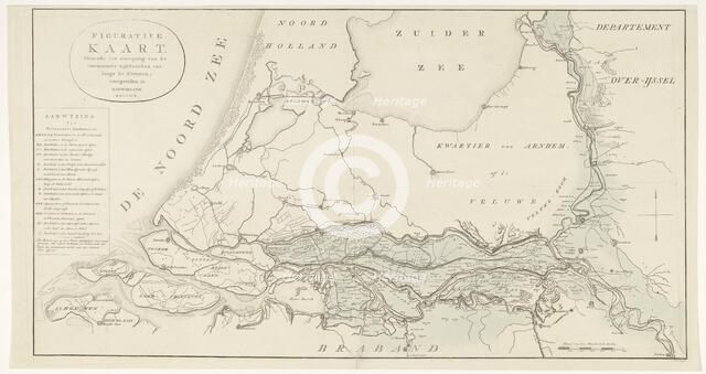 Figurative map, giving an indication of the main dike breaches, etc.: along the Rivers, 1809.  Creator: Antoni Zürcher.