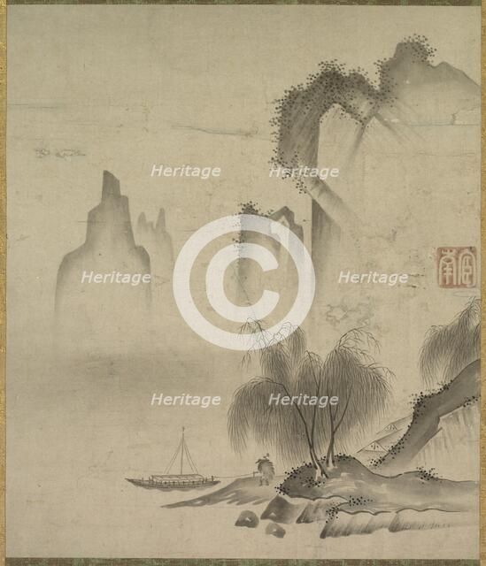 Figure Mooring a Boat, mid-1500s. Creator: Kannan (Japanese, active mid-1500s).