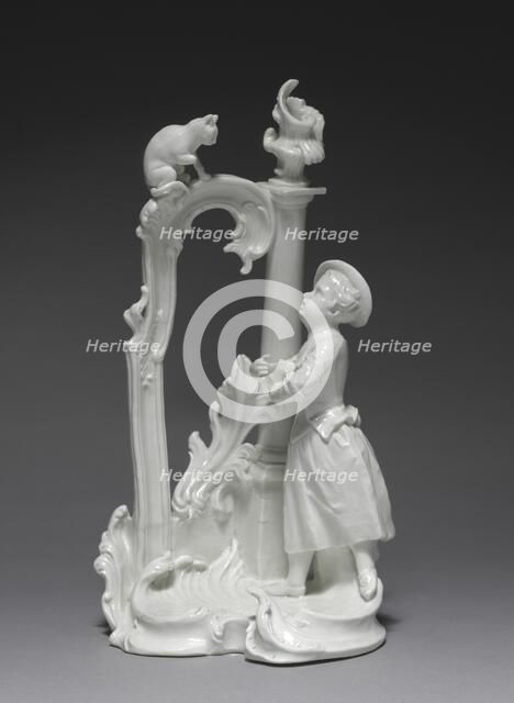 Figure of a Girl with Cat, c. 1770. Creator: Nymphenburg Porcelain Factory (German, founded 1747); Dominicus Auliczek (German, 1734-1804), probably by.