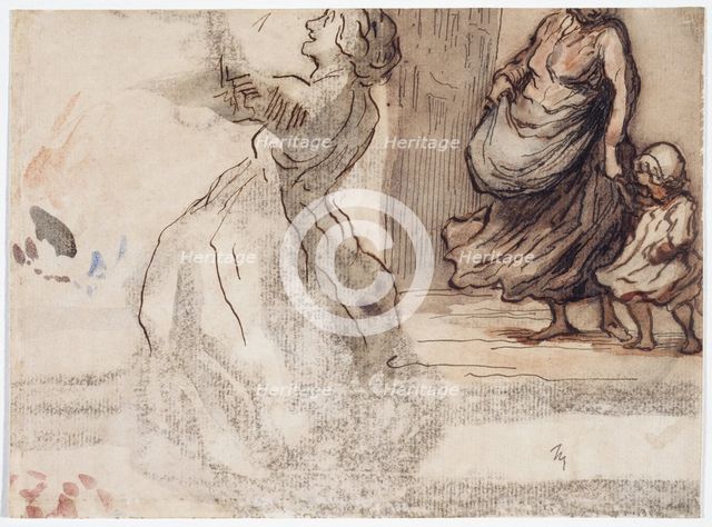 Figure of a Woman and Woman with Child, between 1808 and 1879. Creator: Honore Daumier.