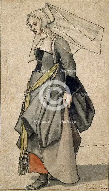 Figure of a young Englishwoman in contemporary dress, 1532-1543. Artist: Hans Holbein the Younger.