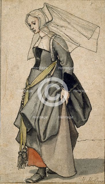 Figure of a young Englishwoman in contemporary dress, 1532-1543. Artist: Hans Holbein the Younger.