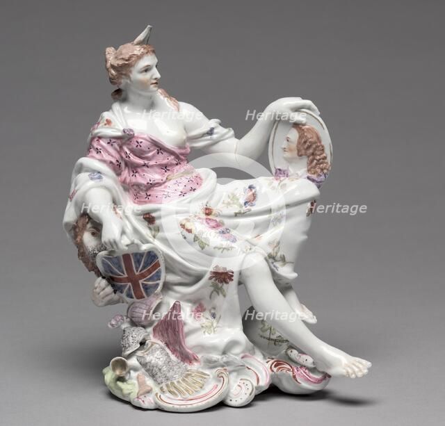 Figure of Britannia, c. 1750-60. Creator: Longton Hall Porcelain Factory (British); Vauxhall Porcelain Factory (British, 1751-1764), attributed to.