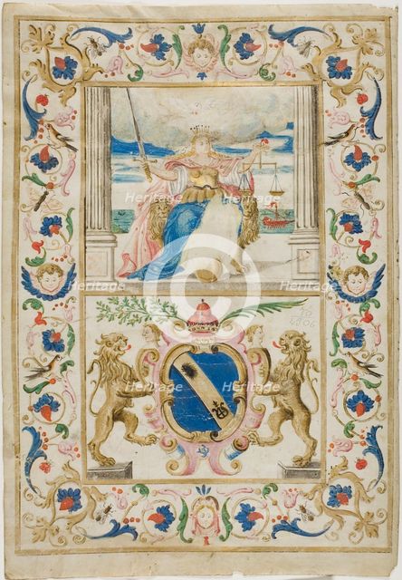 Figure of Justice and Shield with Lions Rampant, n.d. Creator: Unknown.