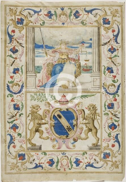 Figure of Justice and Shield with Lions Rampant, n.d. Creator: Unknown.