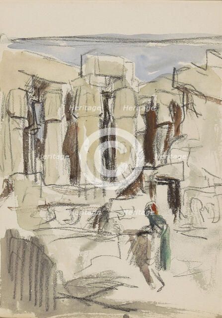 Figure at the colonnade of the Luxor Temple, 1919. Creator: Marius Bauer.