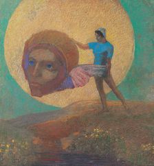 Figure bearing a winged head (The Fall of Icarus), c1876. Creator: Redon, Odilon (1840-1916)