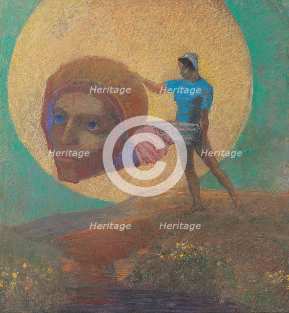 Figure bearing a winged head (The Fall of Icarus), c1876. Creator: Redon, Odilon (1840-1916).