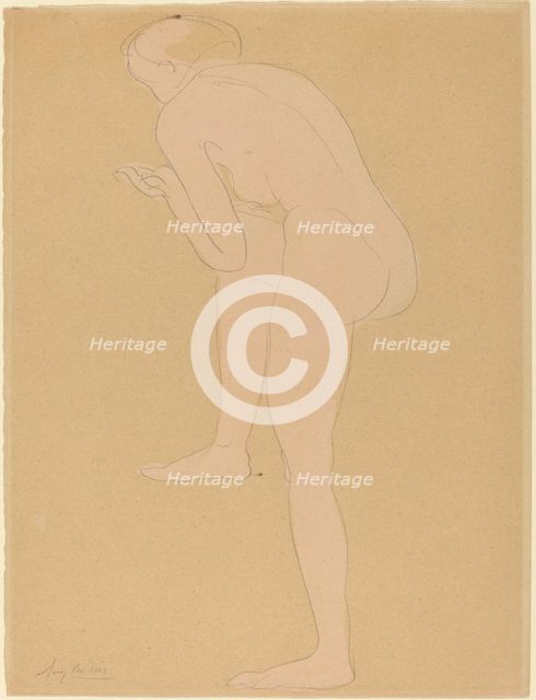 Figure Bending Forward with Right Knee Raised. Creator: Auguste Rodin.