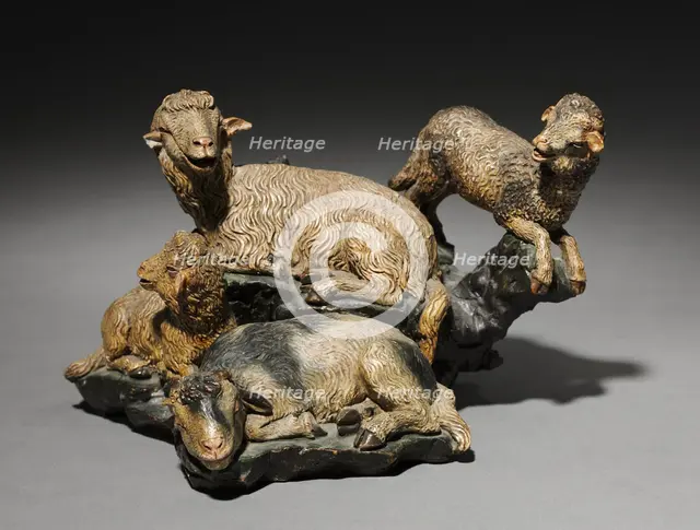 Figure from a Crèche: Group of Four Sheep, 1780-1830. Creator: Unknown.