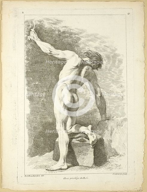Figure, from Seconde livre de figures d’Academies gravées en Partie par les..., published 1745. Creators: Pierre Soubeyran, Jombert Père.