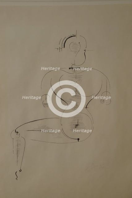 Figure from the Side: Figure H2 Seated, 1921. Creator: Schlemmer, Oskar (1888-1943).