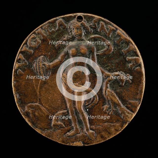 Figure Holding a Shield and Peacock [reverse], c. 1495. Creator: Unknown.