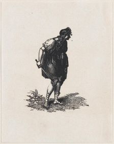 Figure holding a sword with their back hunched (after one of Boydell's Shakespear..., ca. 1800-1899. Creator: Anon