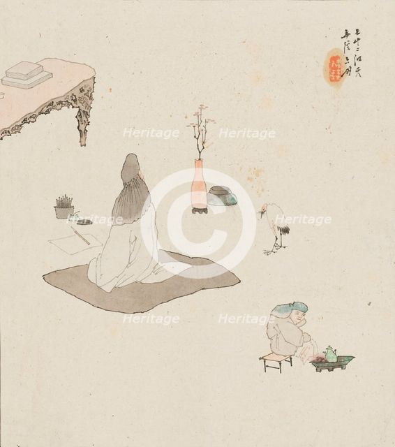 Figure in meditation and servant.. Creator: Su Liupeng.