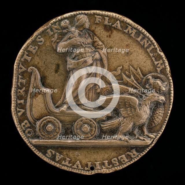 Figure in a Car Drawn by a Dragon and an Eagle [reverse], c. 1519. Creator: Unknown.