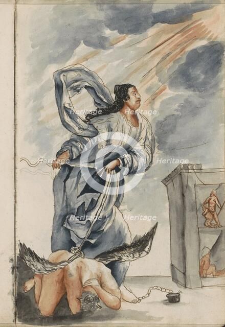Figure in a long robe with a chained angel, 1696. Creator: Hendrick van Beaumont.
