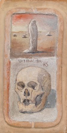 Figure in the Desert, and a Skull, Tampere Cathedral Frescoes, 1904. Creator: Hugo Simberg
