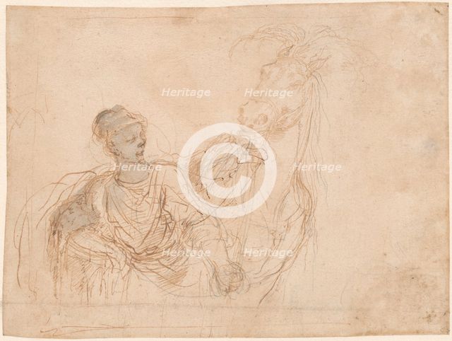 Figure Leading a Horse. Creator: Stefano della Bella.