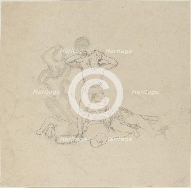 Figure Standing over Corpses, Blowing a Horn, in or after 1795. Creator: John Flaxman.