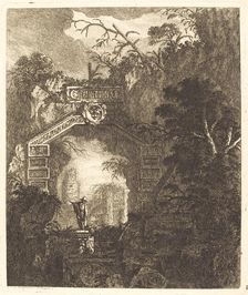 Figure Standing under a Stone Arch, 1768. Creator: Jean-Laurent Legeay