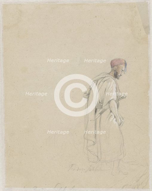 Figure study of a man with a turban and sword, 1824-1880. Creator: Raden Saleh.
