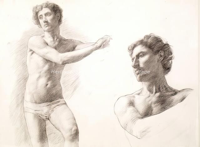 Figure Study and Head of Same, 1879. Creator: William Strang.