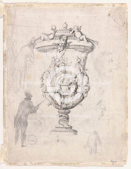 Figure Studies Around an Engraving of an Ornamental Vase, 1870/72. Creator: Paul Cezanne.