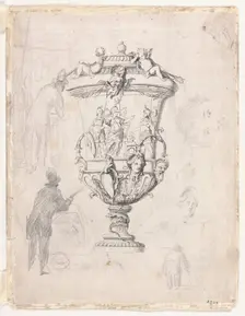 Figure Studies Around an Engraving of an Ornamental Vase, 1870/72. Creator: Paul Cezanne