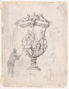 Figure Studies Around an Engraving of an Ornamental Vase, 1870/72. Creator: Paul Cezanne