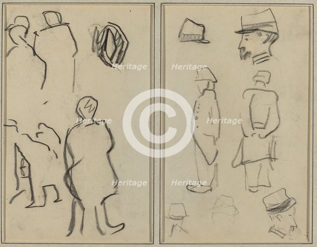 Figure Studies; Studies of Soldiers [verso], 1884-1888. Creator: Paul Gauguin.