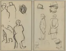 Figure Studies; Studies of Soldiers [verso], 1884-1888. Creator: Paul Gauguin