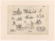 Figure studies with horses and chariots, 1832-1880. Creator: Jan Weissenbruch