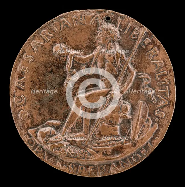 Figure Seated on a Cuirass, Holding a Globe and Spear [reverse], c. 1462. Creator: Sperandio Savelli.