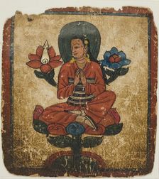 Figure Seated on Lotus, from a Set of Initiation Cards (Tsakali), 14th/15th century. Creator: Unknown