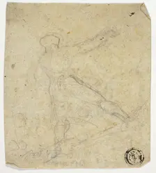 Figure Seen from the Back, with Outstretched Arm, c. 1800. Creator: William Blake