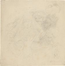 Figure Seen from behind Praying to an Apparition of a Head with Lions Below. Creator: John Flaxman