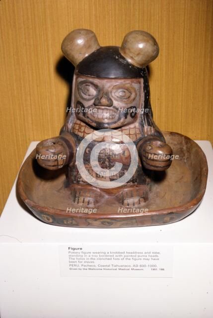 Figure with knobbed headdress and robe, Pacheco Culture, Tiahuanaco, Peru,  600-1000 Artist: Unknown.