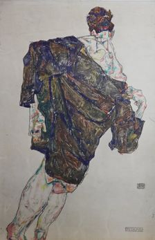 Figure with Mantle, 1913. Creator: Schiele, Egon (1890-1918)