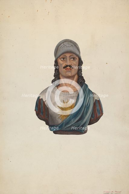 Figurehead: Warrior with Helmet, c. 1938. Creator: F. W. Powell.