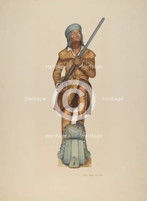 Figurehead: Davy Crockett, 1938. Creator: Ethel Dougan.