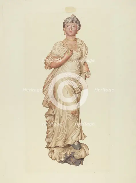 Figurehead from the Sloop "Postmaster", c. 1937. Creator: Elizabeth Moutal.