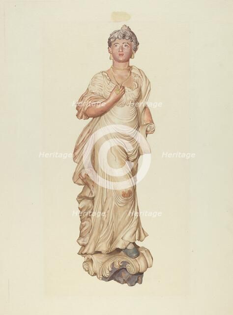 Figurehead from the Sloop "Postmaster", c. 1937. Creator: Elizabeth Moutal.