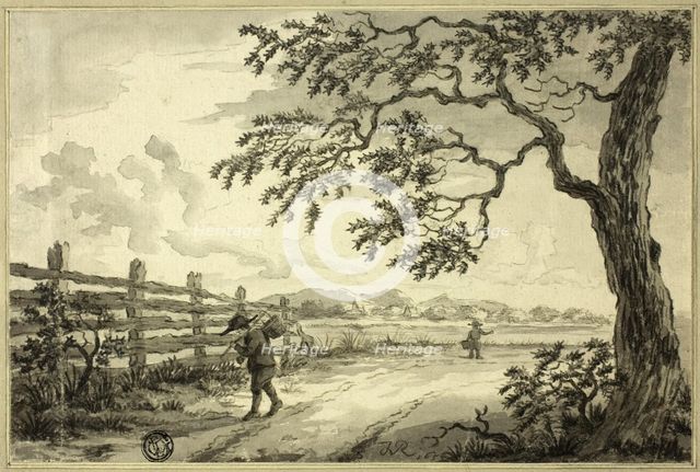 Figures with Baskets on Road, n.d. Creator: Unknown.