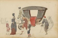 Figures and carriage, 1852. Creator: Cornelis Springer