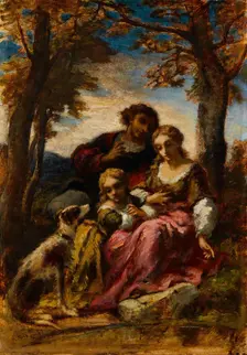 Figures and a Dog in a Landscape, 1852. Creator: Narcisse Virgile Diaz de la Pena