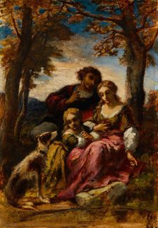 Figures and a Dog in a Landscape, 1852. Creator: Narcisse Virgile Diaz de la Pena